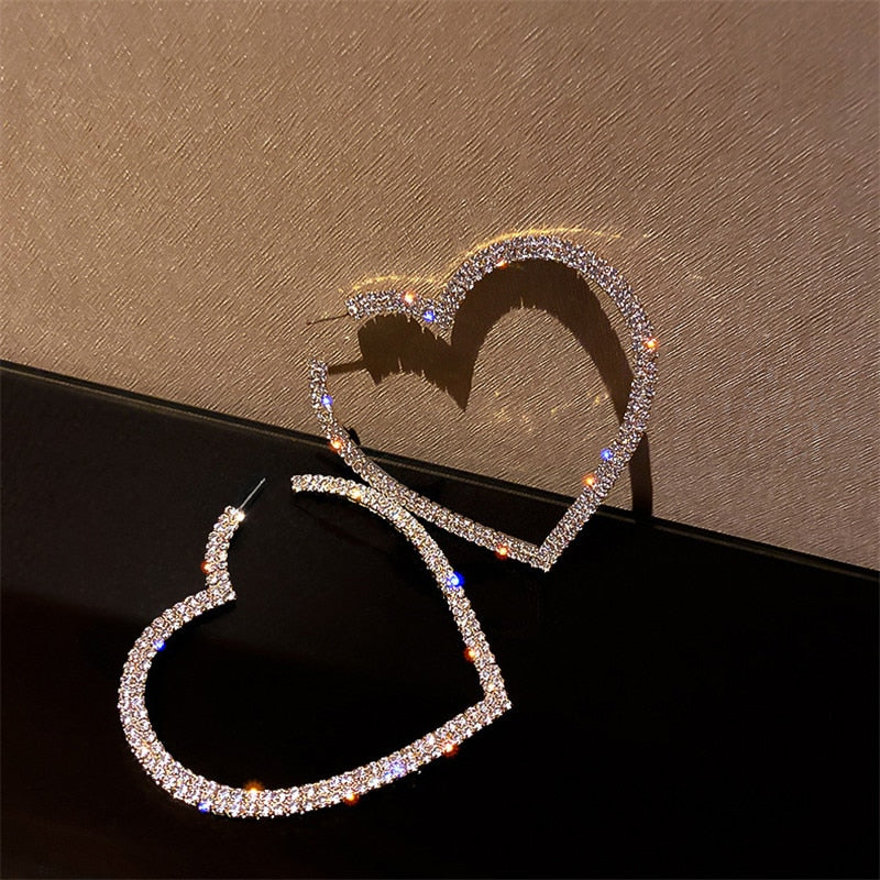 Fashion Big Heart Crystal Hoop Earrings for Women Bijoux Geometric Rhinestones Earrings Statement Jewelry Gifts