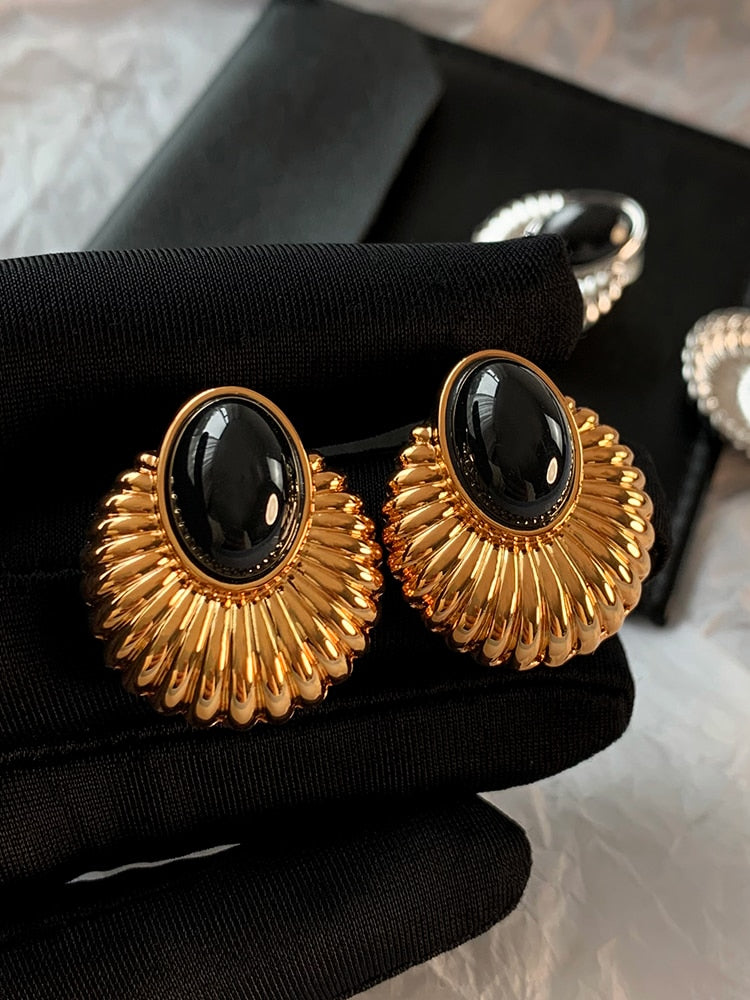 Bilandi Vintage Temperament 925 Silver Needle Geometric Metal Black Stud Earrings For Women Party Gift Hot Sale Ear Accessories