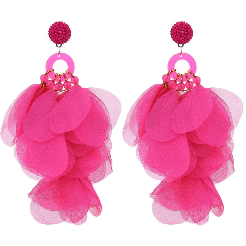 Handmade fabric floral earrings for women's long style earrings and earrings