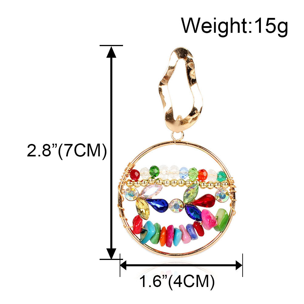 Alloy Irregular Earrings Color Crystal Rice Beads Round Earrings Creative Earrings Female