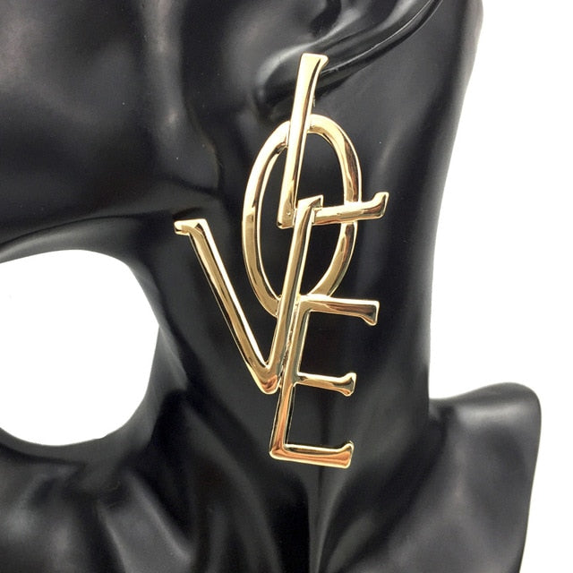 Unique Design Gold Color Letter Love Big Stud Earrings Women Metal Statement Earrings Name Jewelry