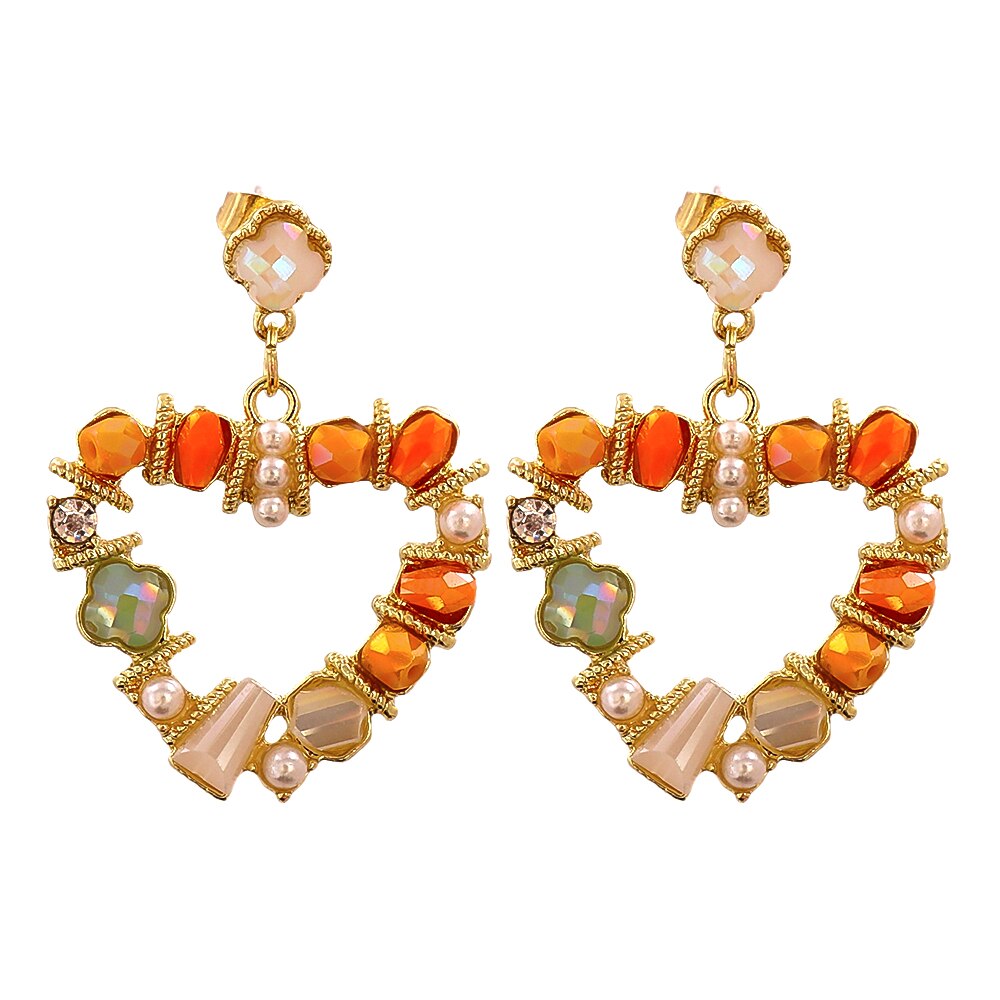 New Arrival Baroque Crystal Pearl Metal Stub Earrings Metal Gold Plated Heart Shape Earrings Gift for Women