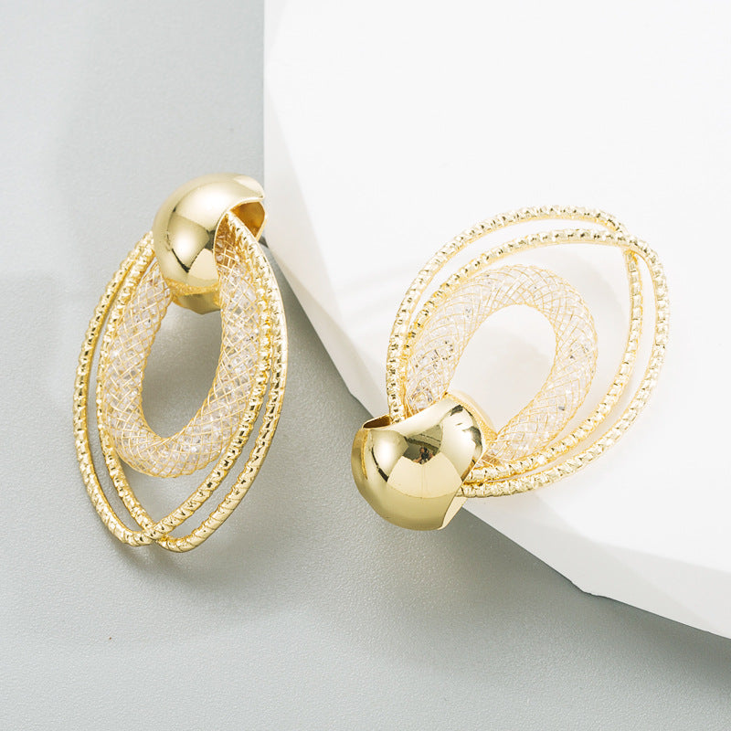 New Creative Hollow Earrings Mesh Set Rhinestone Geometric Earrings For Women