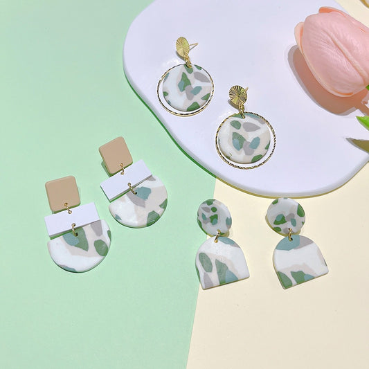 Soft Pottery Spot Pattern Autumn and Winter Matcha Green Women's Earrings Fashion Geometric Irregular Trend Earrings
