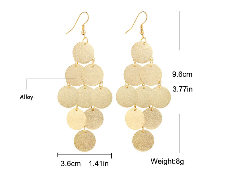 Fashion Punk Nightclub Rock Exaggerated Frosted Disc Tassel Earrings Earrings Earrings Earrings Accessories