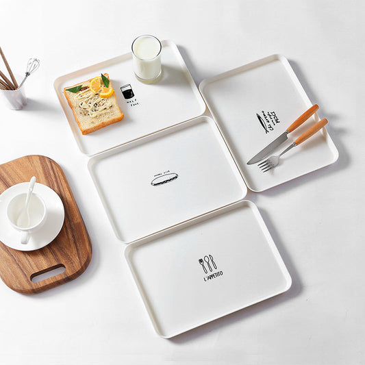Nordic style rectangular plate household simple breakfast plate plastic tea plate dining plate desse