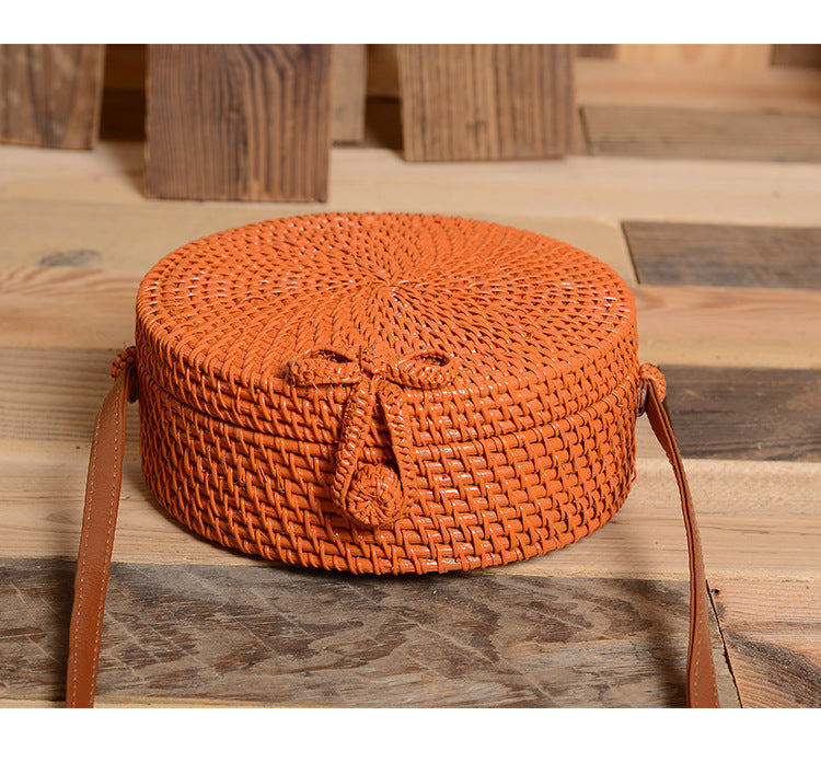 Woven Rattan Bag Round Straw Shoulder Bag Small Beach HandBags Women Summer Hollow Handmade Messenger Crossbody Bags