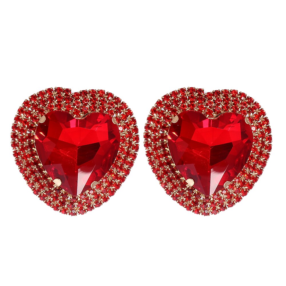 Baroque Full Stone Crystal Metal Multicolored Stud Earrings Heart Shape Wedding Earrings for Women Trend Pendant