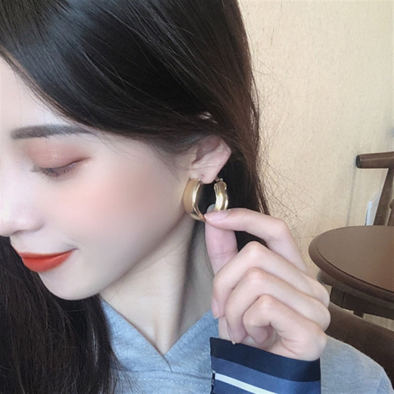 Minimalist Gold Silver color Metal Large Circle Geometric Round Big Earrings for Women Girl Wedding Party Jewelry