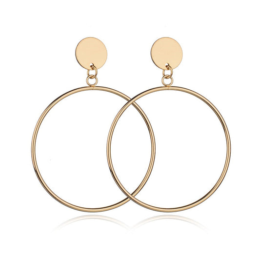 Simple Trendy Gold Sliver Color Geometric Big Round Circle Earrings For Women Fashion Large Hollow Drop Earrings Jewelry