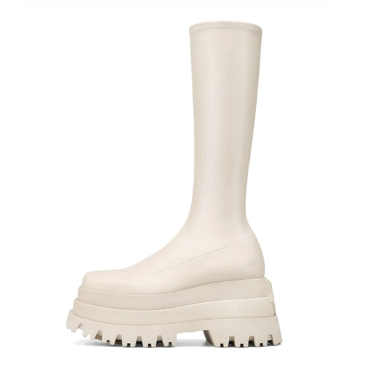 High Platform Boots Thick Bottom Women High Knee Boots Concise High Quality Black Boots Shoes Luxury Brand
