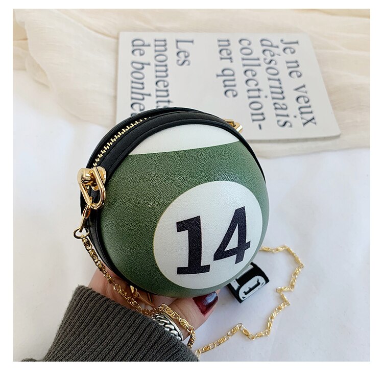 Novel Billiard Digital Round Girls Shoulder Chain Bag Purses and Handbags Crossbody Mini Bag Women Clutch Bag Totes Leather Bag