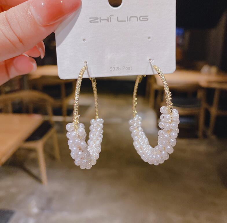 Exaggerated Hoop Earrings Female Pearl High-Quality Temperament Earrings Retro Fashion Tassel Earrings