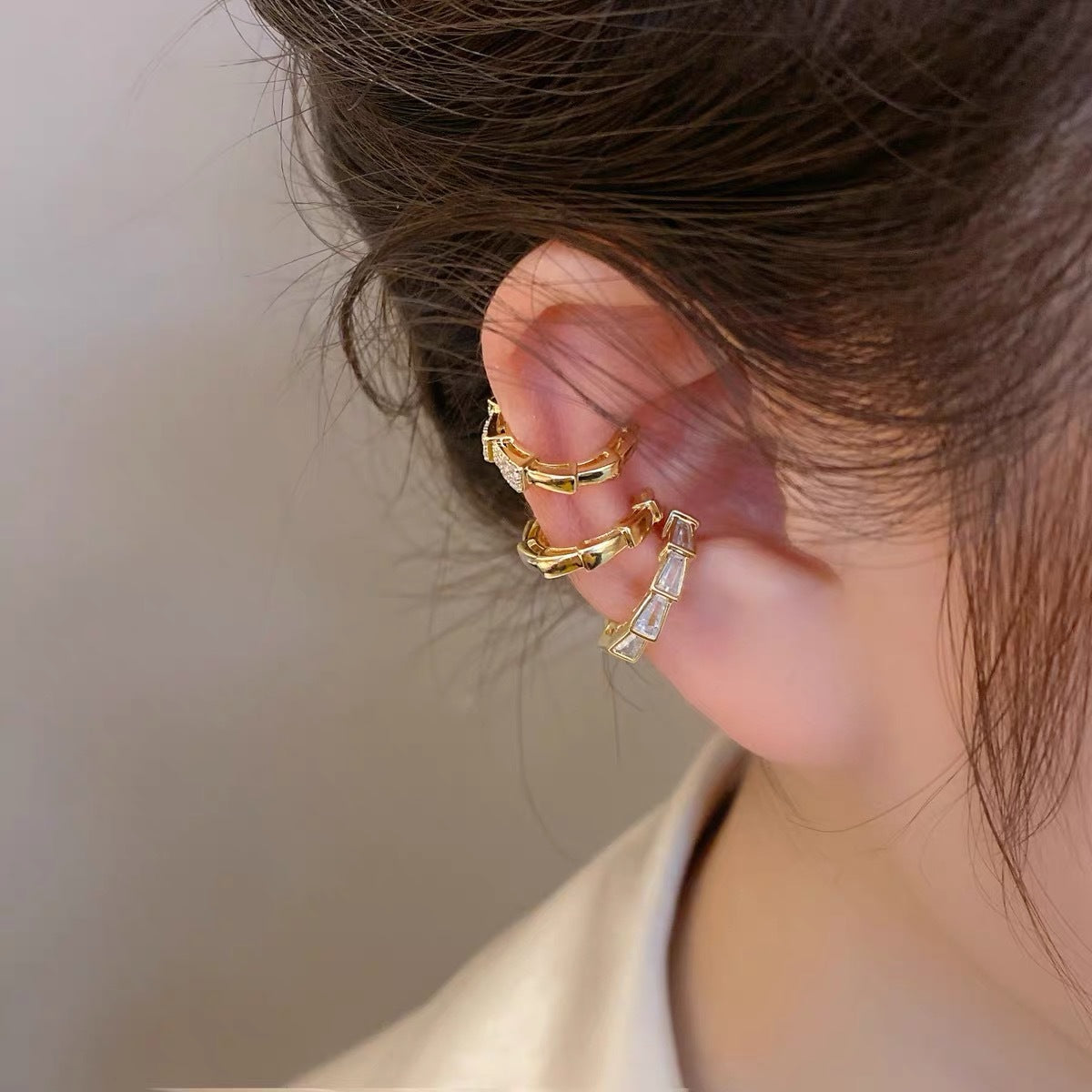 Zircon Metal Ear Clip Set Female Personality Simple And Versatile Temperament Without Pierced Earrings