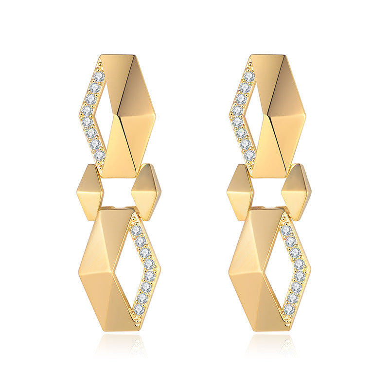 Designer new earrings Simple trend irregular earrings Personality inlaid zirconium earrings S925 silver needle earrings