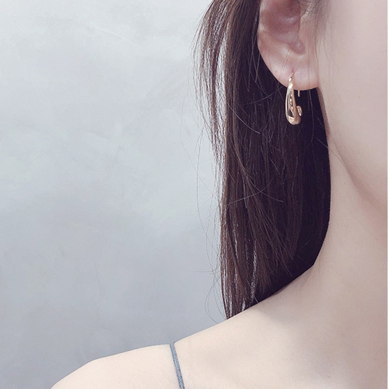 Sterling Silver Stud Earrings for Women French Trendy Gold Plated C Shape Earring Bride Jewelry Prevent Allergy