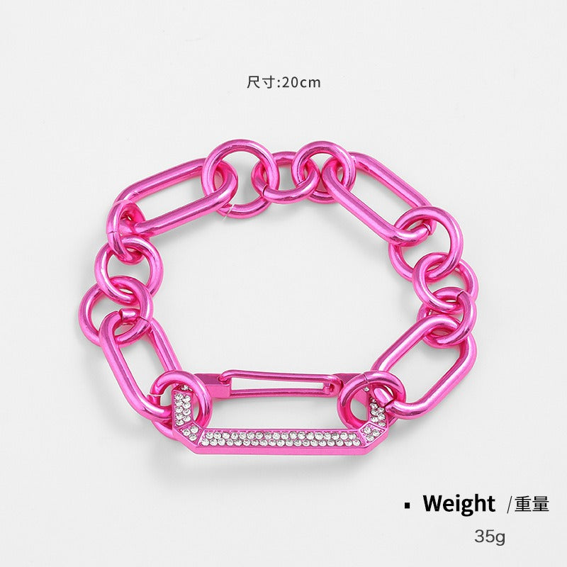 Kenjay Digital Color Thick Chain Fushica Pink Chunky Chain Earrings Necklace Bracelet Set