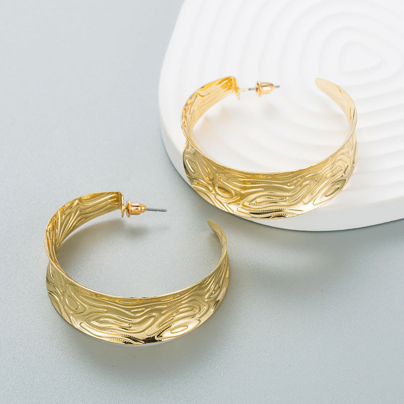 Ins Exaggerated Earrings Female Retro Simple Geometric Bump C-Shaped Earrings Gold Earrings Personality Creative Earrings