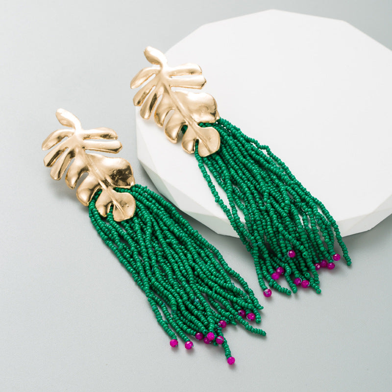 Ins Bohemian Fashion Long Earrings Handmade Rice Beads Fashion Earrings Exaggerated Popular Earrings