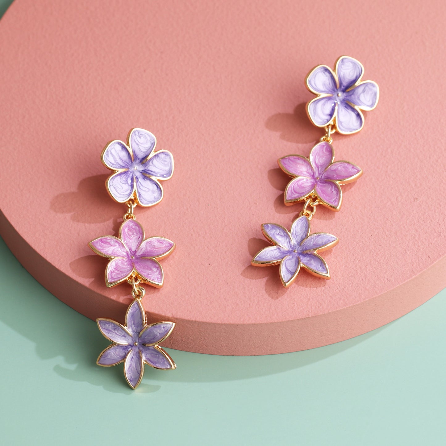 French Retro Lavender Oil Drop Flower Earrings Three Earrings Personality Earrings Ins Style For Women