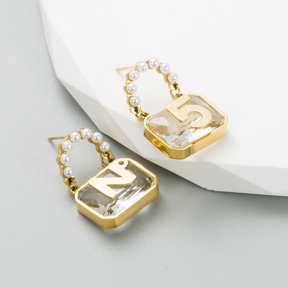 Trendy Titanium Steel Earrings Ins Fashion Gold Luxury Creative Handbag Temperament Pearl Earrings