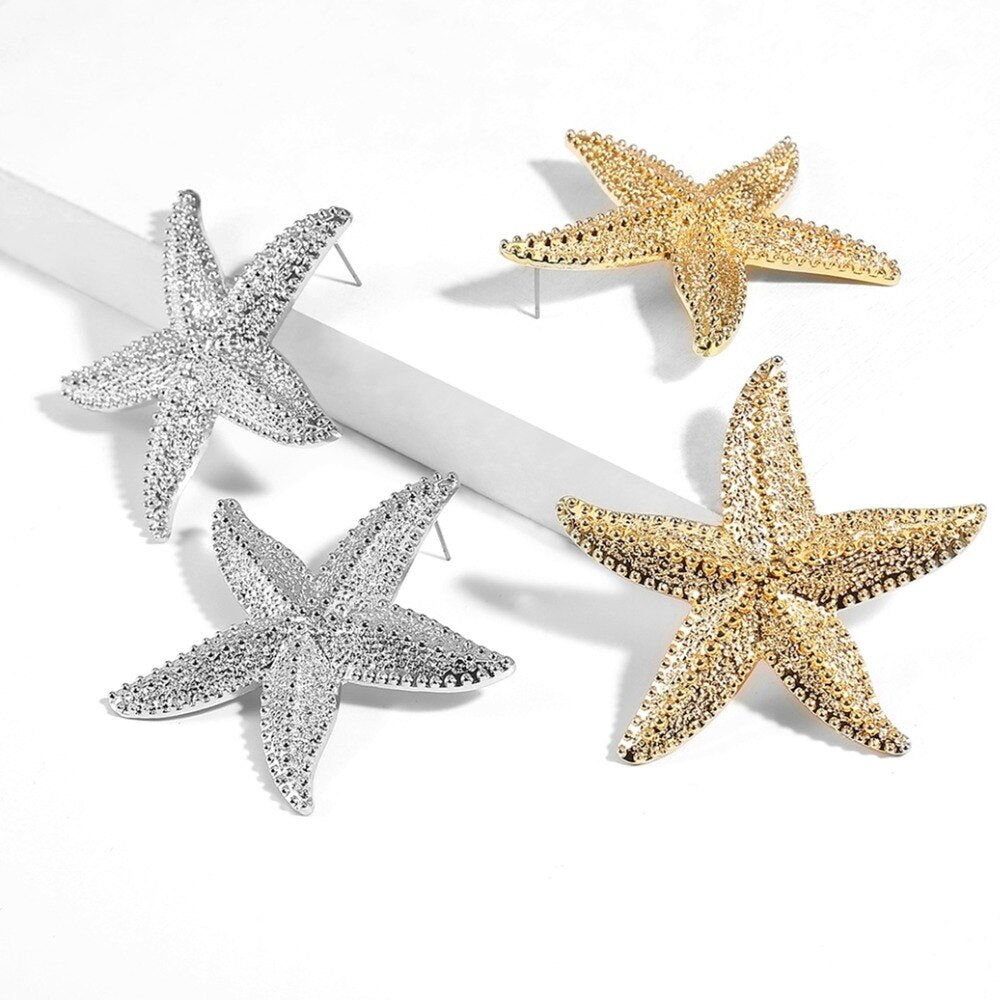 Simple Hemp Face Shanghai Style Exaggerated Earrings Female Personality Three-Dimensional Starfish Ethnic Style Earrings