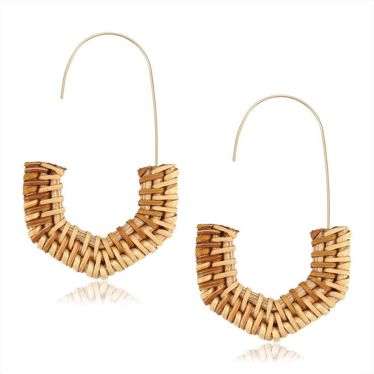 Rattan Earrings Handmade Wicker Woven Semi Hexagonal Earrings Light Earrings