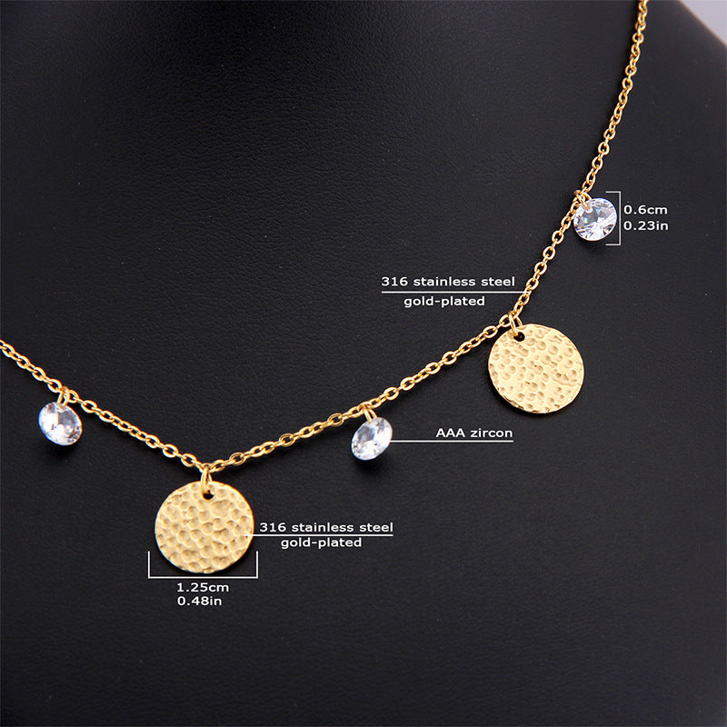 Stainless Steel Titanium Gold Gold Geometric Zircon Crystal Pendant Necklace Cross Chain Necklace Gold Plated