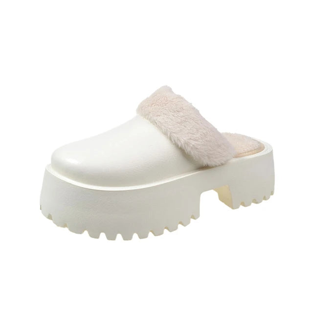 Winter Women Slippers 5cm Platform Clogs Warm Furry Slippers Fur Indoor Home Cotton Shoes Female Fluffy Slides Plush Slippers