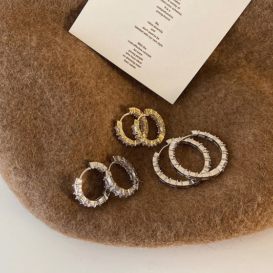 Niche design zircon metal earrings female simple basic commuter all match temperament earrings earrings