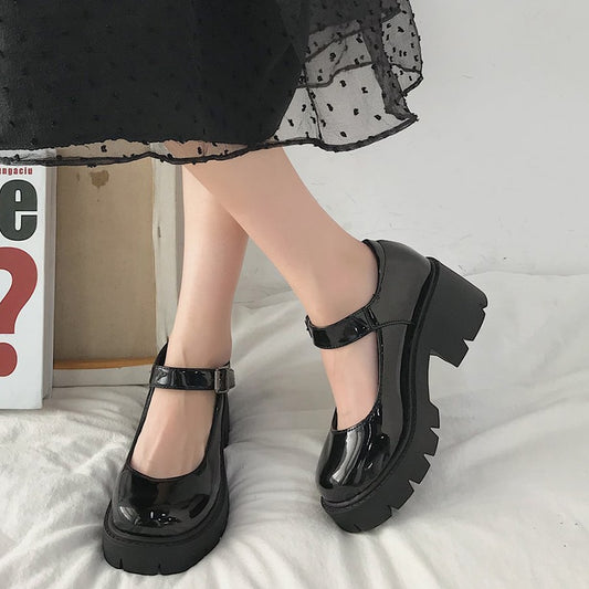 Rimocy New Black High Heels Shoes Women Pumps Fashion Patent Leather Platform Shoes Woman Round Toe Mary Jane Shoes Mujer