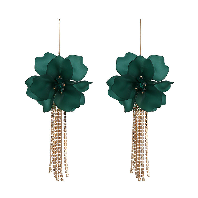 Ins Exaggerated Earrings Popular Floral Acrylic Long Flower Tassel Earrings Ear Hook Earrings