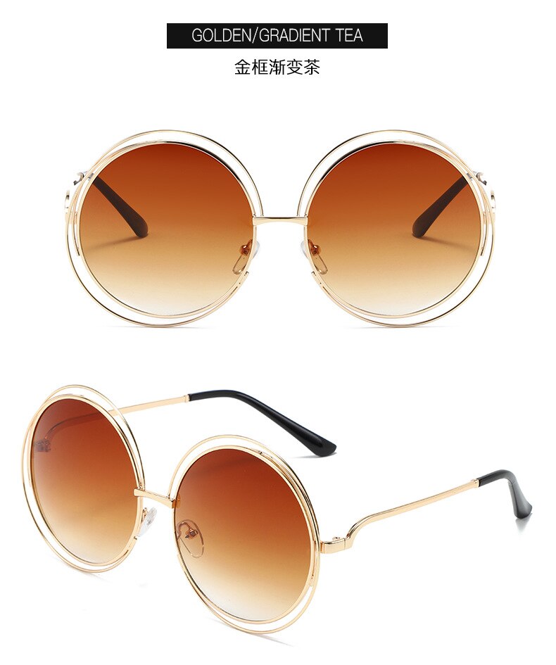New Round Oversized Sunglasses Women Brand Designer Big Circle Gradient Mirror Sun Glasses Female Metal Frame Cool Eyewear