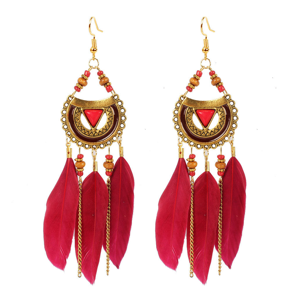 Ethnic Earrings Triangular Feather Earrings Fairy Tassel Earrings Women