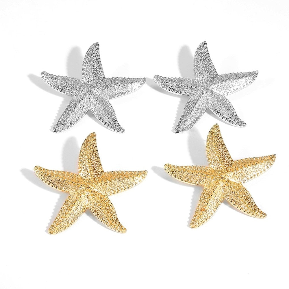 Simple Hemp Face Shanghai Style Exaggerated Earrings Female Personality Three-Dimensional Starfish Ethnic Style Earrings