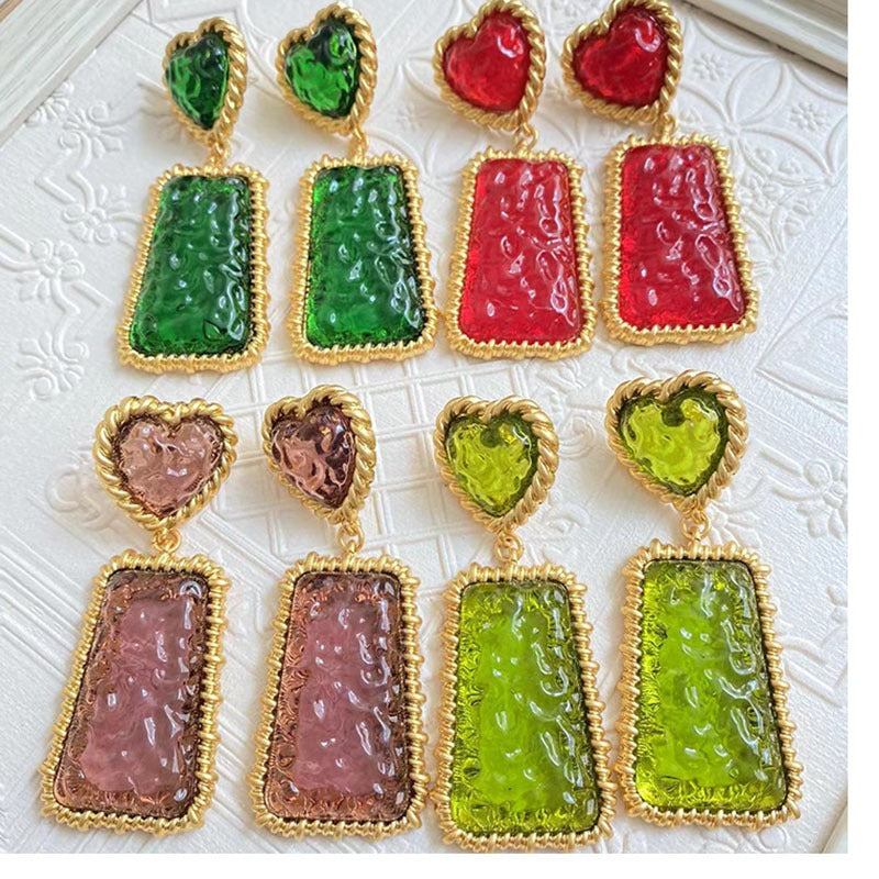 Ear studs macaron love rectangle