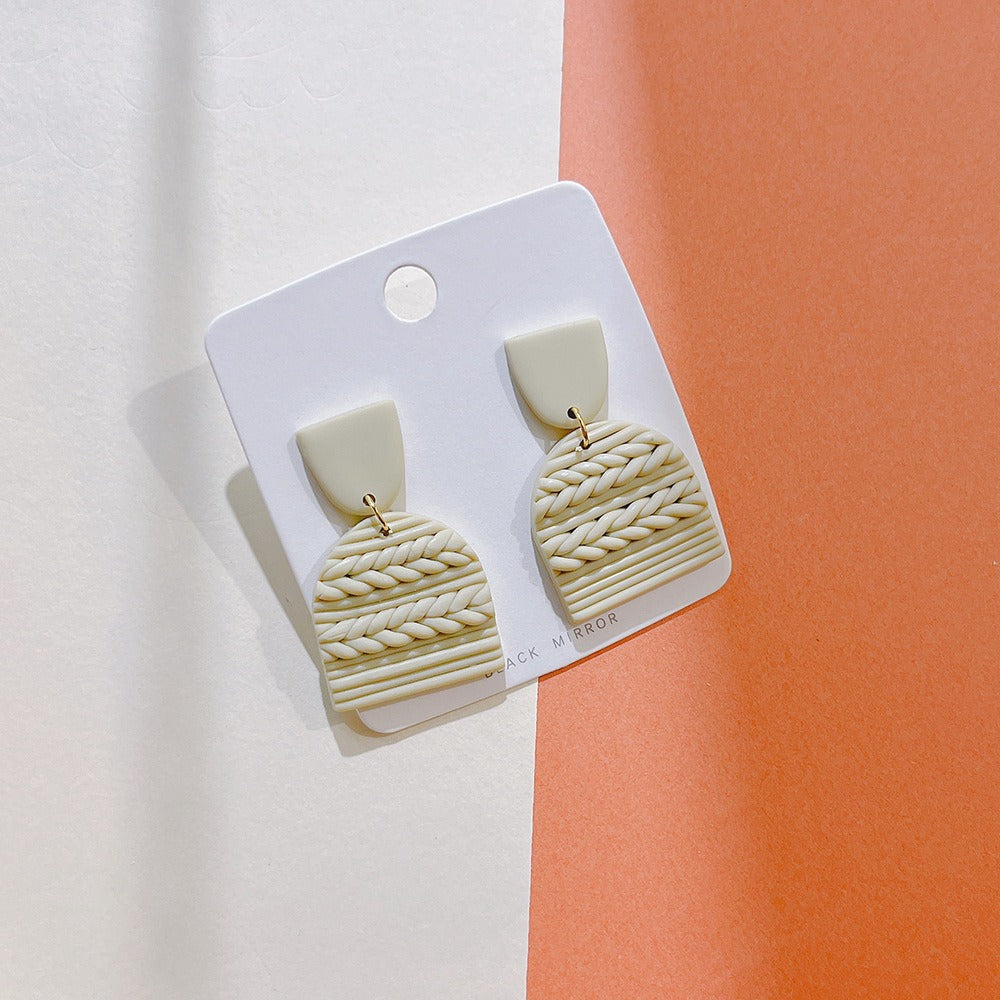 Soft Pottery Earrings, Earrings, Women's Striped Earrings, Geometric Polymer Clay Handmade Earrings