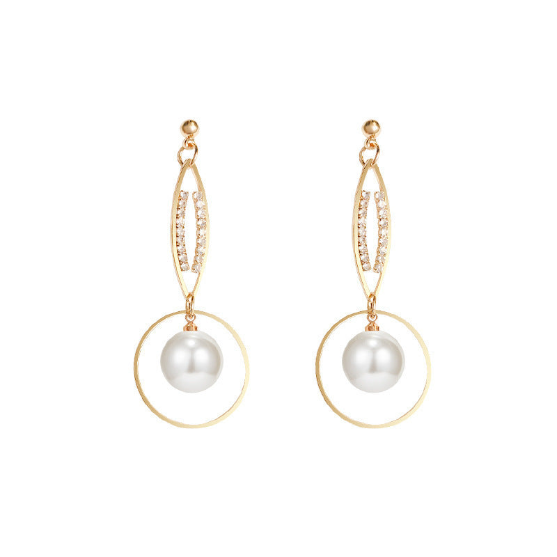 925 Silver Needle High-Quality Pearl Earrings Female Korean Temperament Long Geometric Earrings Fashion Exaggerated Earrings