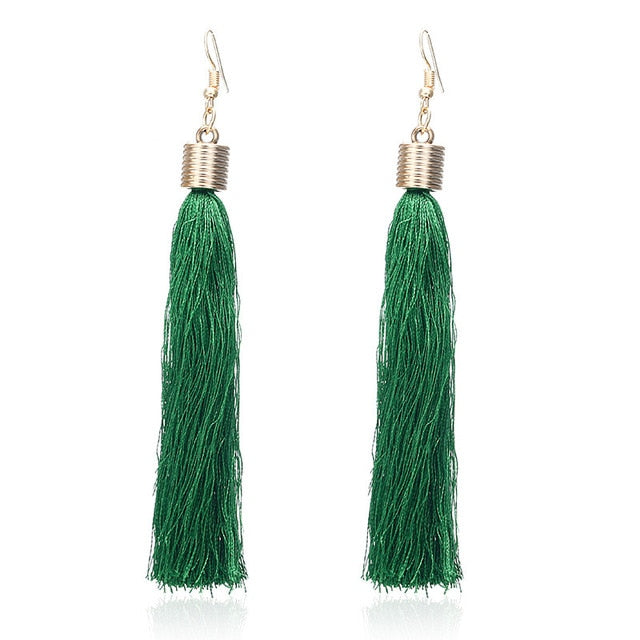 New Bohemian Gold Color Tassel Long Earrings brinco many colors Silk Hanging Earrings For Women Jewelry Dangle Earring