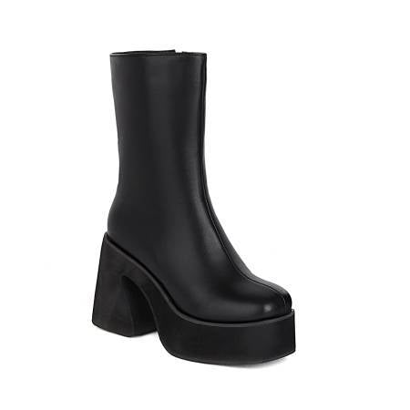 Cow Pattern Colorblock Platform Chunky High Heel Women's Mid Boots