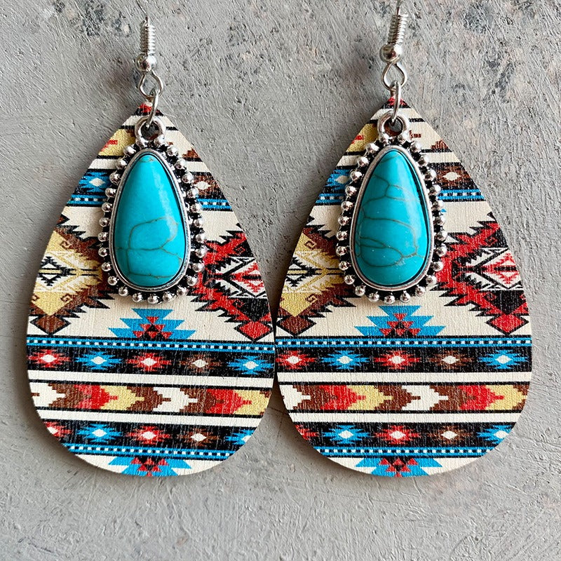 Women's Earrings Turquoise Pendant Retro Ethnic Fashion Earrings Western Bohemia