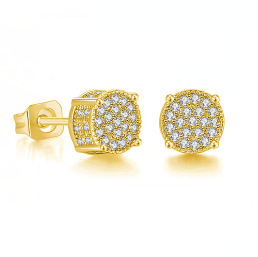 Hip Hop Full Zircon Micro Set Earrings Men's Trendsetter Gold Plated Hiphop Earrings New Accessories