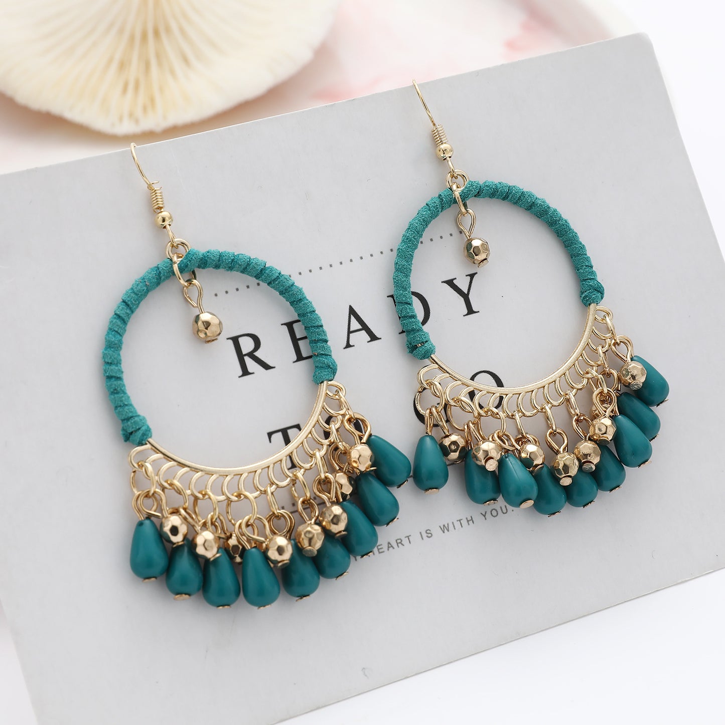 Ethnic Temperament Hand-Woven Earrings Bohemian Retro Round Water Drop Tassel Earrings