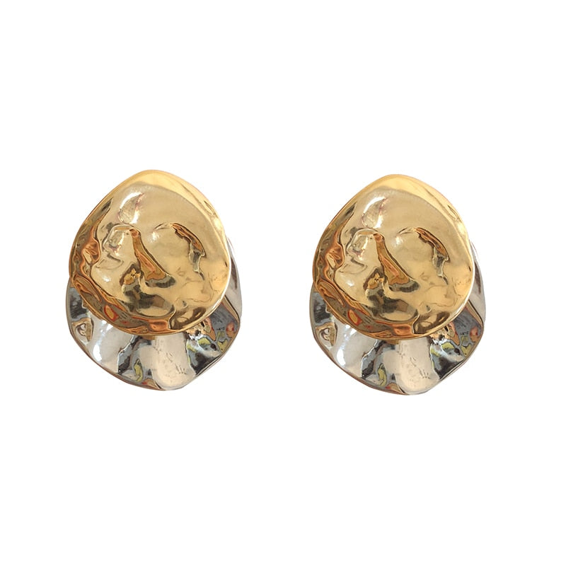 Fashion Geometric Irregular Disc Folds Gold Silver Color Metal Stud Earrings for Women Gift Party Jewelry Gift