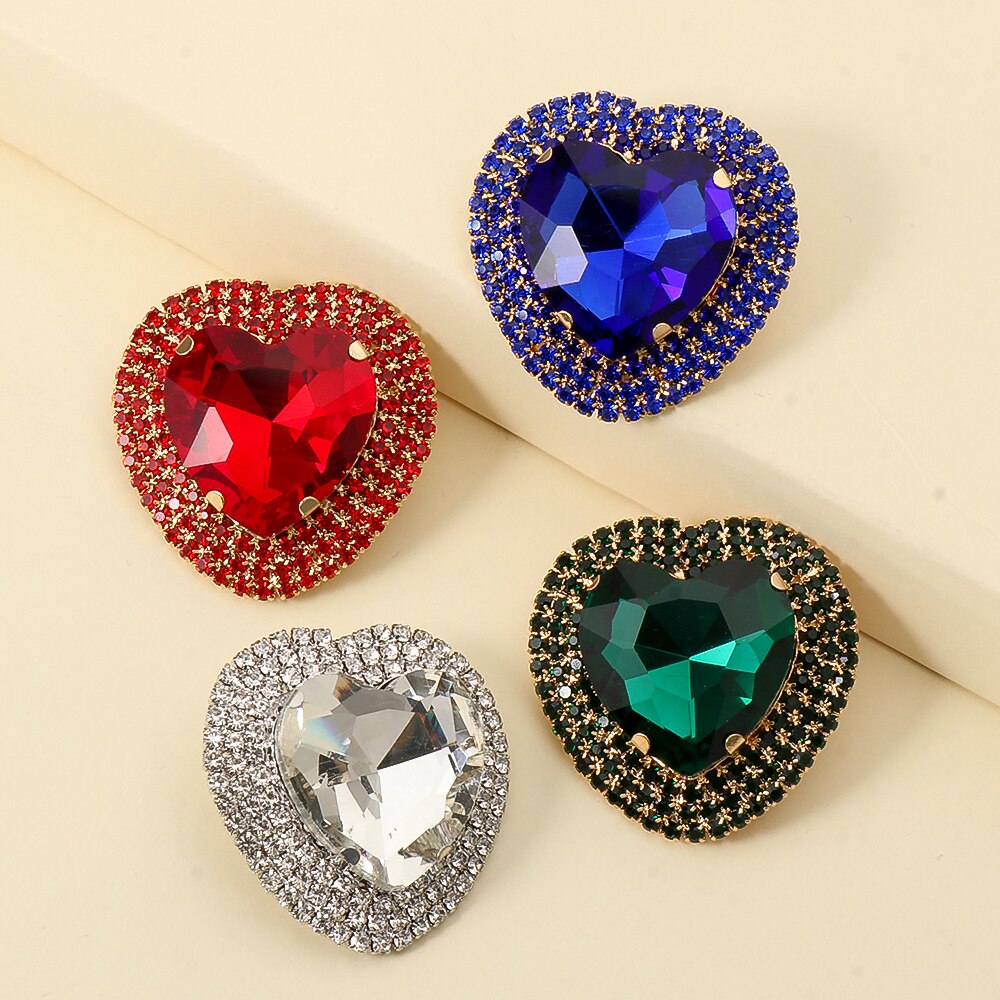 Baroque Full Stone Crystal Metal Multicolored Stud Earrings Heart Shape Wedding Earrings for Women Trend Pendant