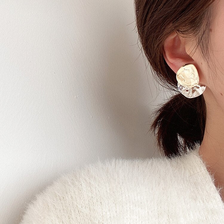 Fashion Geometric Irregular Disc Folds Gold Silver Color Metal Stud Earrings for Women Gift Party Jewelry Gift