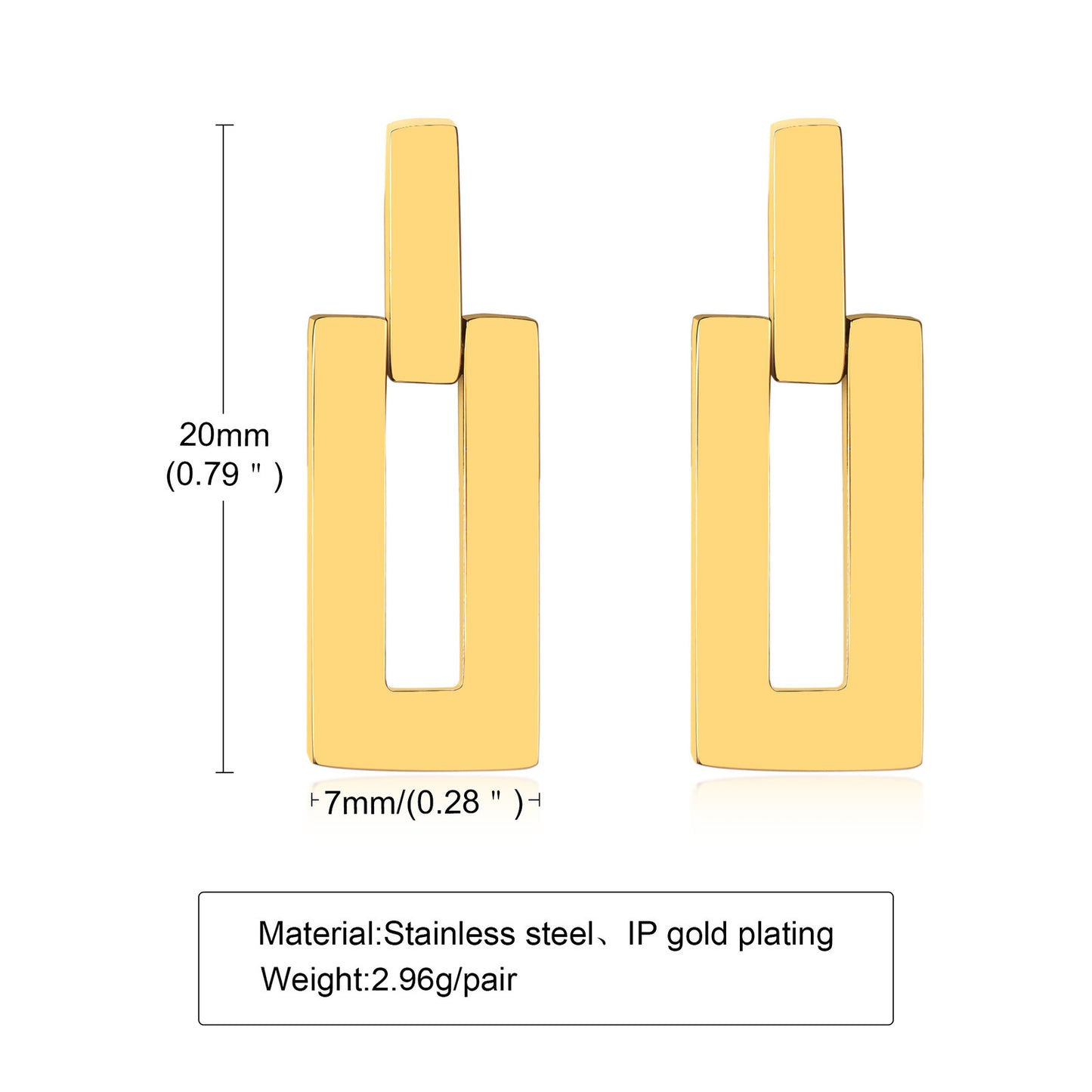 Stainless Steel Geometric Rectangular Earrings Gold Women's Earrings Fashion Jewelry Accessories