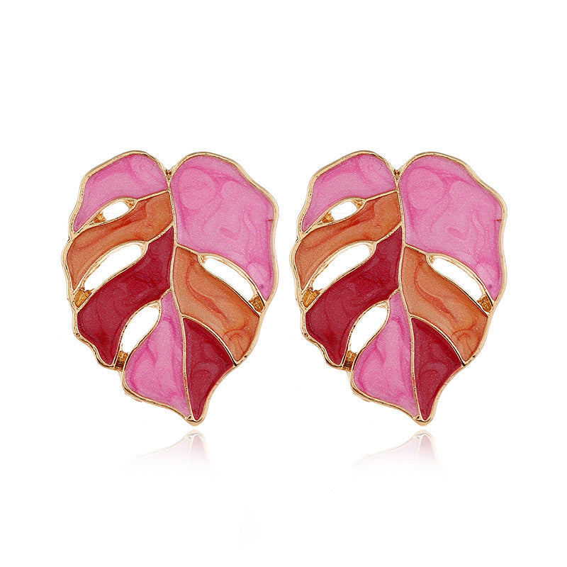 Ins Personality Exaggerated Personality Hollow Leaves Wild Earrings Female ZA Alloy Dripping Retro Earrings