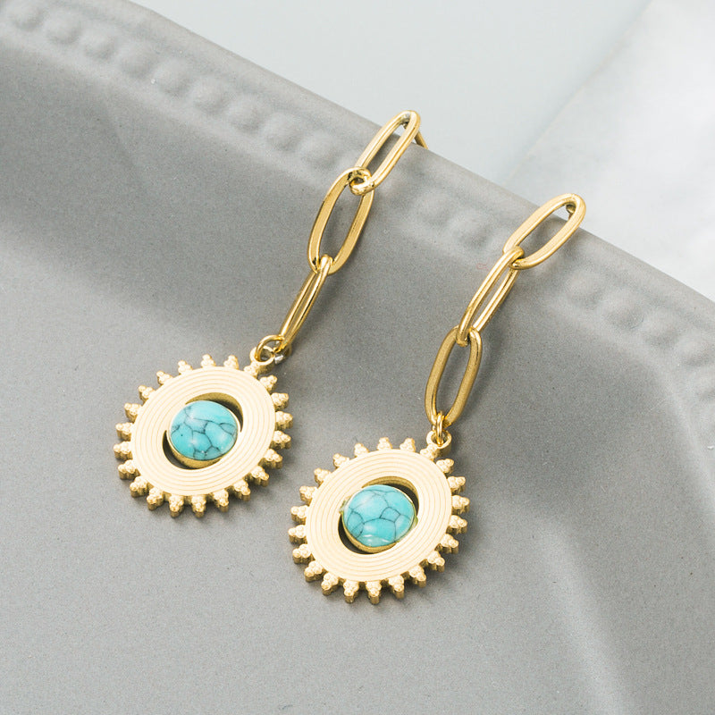 Trend Titanium Steel Dripping Oil Turquoise Earrings Female Devil's Eye Personality Earrings Stainless Steel Earrings