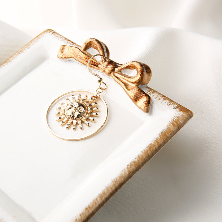 Handmade Gold Sun Apollo Helios Drop Earrings Geometric Loop Sun Face Dangle Earrings for Women